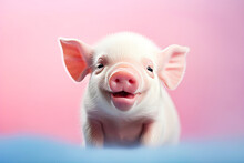 Pig With Pink Nose And Ears Sticking Out Its Tongue.