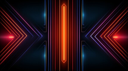 Wall Mural - A poster design that embodies the essence of retrofuturism, showcasing a trending blend of vintage lines and futuristic neon hues against a backdrop of deep black. 