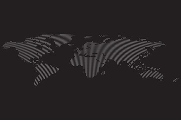 dotted world map illustration in perspective view on dark isolated background