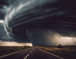 tornado dramatic over highway.