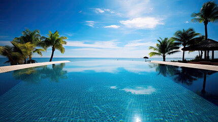 Wall Mural - A luxurious infinity pool at a tropical resort on a sunny day.