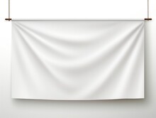 White Realistic Hang Fabric Horizontal Canvas Banner Mockup On The Rope For Advertising Generative Ai
