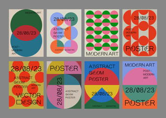 Aufkleber - Set Of Geometric Postmodern Inspired Posters. Cool Abstract Geometrical Modern Covers. Bauhaus Shape Forms. Swiss Design Pattern.
