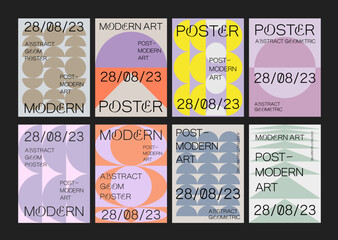 Aufkleber - Set Of Geometric Postmodern Inspired Posters. Cool Abstract Geometrical Modern Covers. Bauhaus Shape Forms. Swiss Design Pattern.