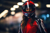 Fototapeta  - Graceful Power: Woman Car Racer Amidst the Blur
