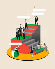 Wall Mural - People, colleagues working together. Career development and professional growth. Contemporary art collage. Concept of business and office, innovations, teamwork, marketing, achievements, assistance