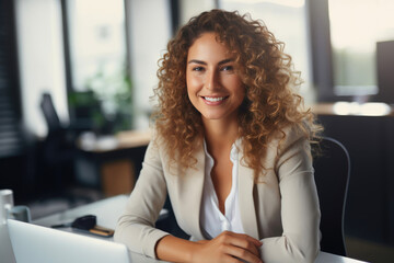 Wall Mural - Charting Success: Businesswoman Picturing Her Path at the Desk