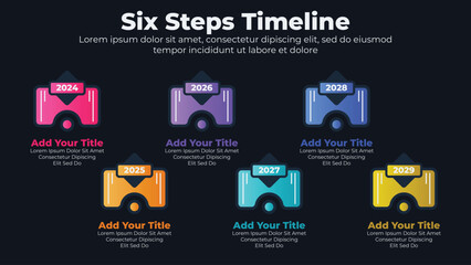 Flat banners for infographic presentation slide with 6 options or steps in dark theme