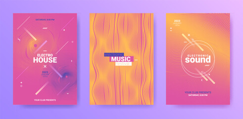 Canvas Print - Electro Music Flyers Set. Techno Dance Cover. Gradient Distort Lines.