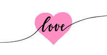 Love You Lettering With Pink Heart On A White Background.