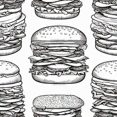 Poster - Classic Burger: Detailed Line Art Illustration