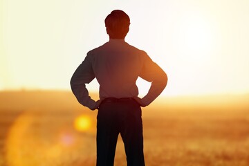 Wall Mural - Man feeling happy and free in nature background