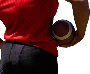 Poster - Digital png photo of african american man holding rugby ball on transparent background