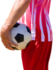 Poster - Digital png photo of soccer player holding soccer ball on transparent background