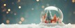 © megavectors - Glass Snowball with trees. Xmas winter Glass snow globe. Horizontal Christmas banner, web poster, header cap for website. Merry Christmas, Happy New Year. Festive beautiful background. generative ai