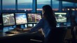 © Onchira - Woman working as air traffic controller in airport control tower, Generative AI