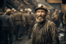 Portrait Of A Male Miner With Helmet Ready To Work In The Mine , Gold Rush