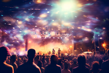 Wall Mural - An open-air music festival with an audience gathered in front of the stage