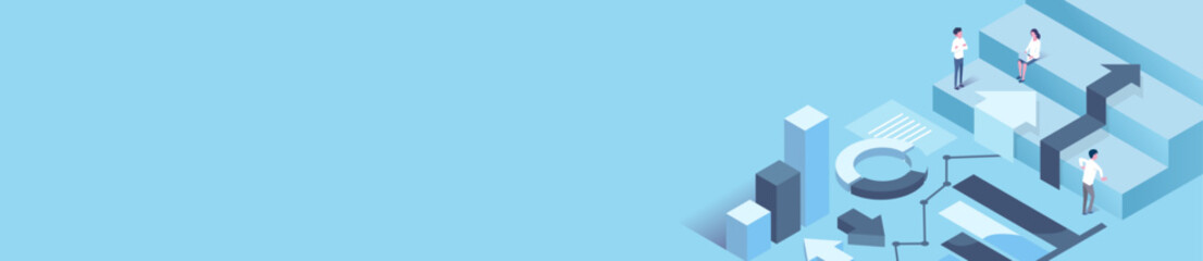 abstract blue background,vector illustration of isometric people. business growth