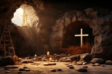 Crucifixion and Resurrection empty tomb of Jesus generative ai