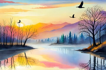 Canvas Print - sunset on the lake