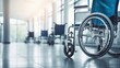 Empty wheelchair inside of hospital corridor, generative ai