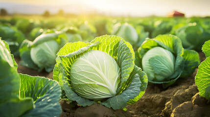 Wall Mural - Ripe cabbage in the field