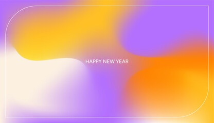 Wall Mural - Abstract modern gradient background with Happy new year greeting text for holidays. Vibrant colorful blurred mesh wave art backdrop. Poster design Graphic template vector design