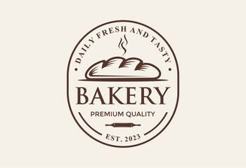 Vintage Retro Bakery, Cake Shop Label Vector Logo Stamp, Bakery bread and cakes vector design logo