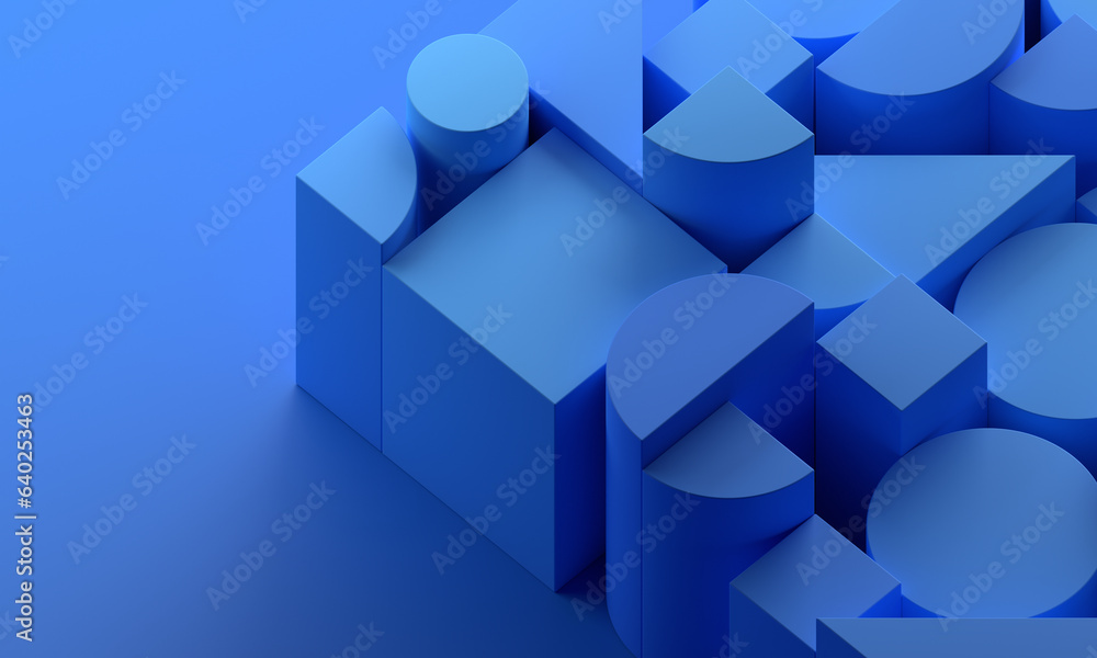 Abstract geometric composition, blue background design, 3d render Stock ...