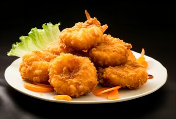 Wall Mural - Fried shrimp or prawn cake in white plate