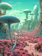 Сolorful mushroom landscape in fairytale planet
