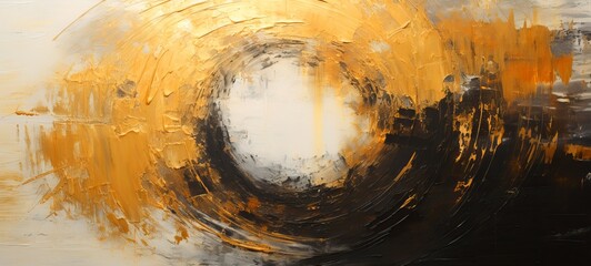 Aufkleber - Closeup of abstract rough circular rgold black painting texture, with oil brushstroke, pallet knife paint on canvas - Art background
