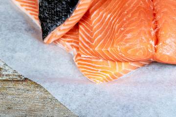 Organic fillet salmon fresh raw being prepared to cooking