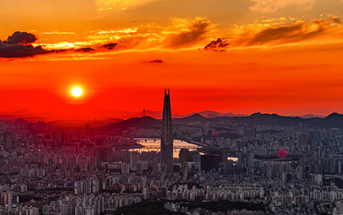 Wall Mural - sunset in the city, Seoul South Korea.