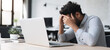 © chiew - Businessman, sitting at the work desk, suffering from  syndrome, fatigue after long laptop use, Frustrated suffering from headache feeling stressed