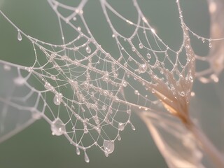 Wall Mural - spider web with dew drops