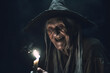 © Mihai Zaharia - An old and ugly witch with an evil laugh outside at night. Halloween theme, cinematic lighting. Generative AI