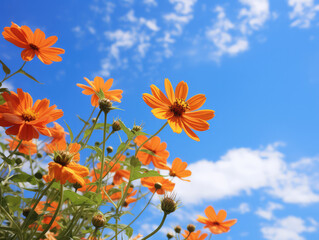 Wall Mural - Mexican Sunflower Weed and Bright Orange Flowers: A Colorful Journey Under the Sky