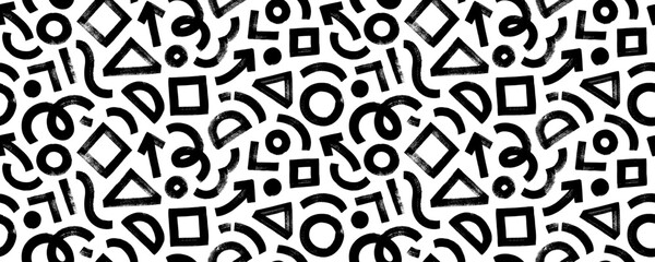 modern abstract background with primary geometric shapes. brush drawn circles, triangle, square, arr