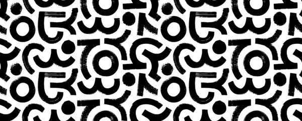 Modern seamless pattern with bold arches and circles. Brush drawn geometric shapes and bold curved lines. Half circles, arches, curved lines and dot. Seamless banner design in retro style.