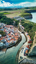 Unique Aerial Footage Taken In Staithes, North Yorkshire During The Daytime In The Summer.