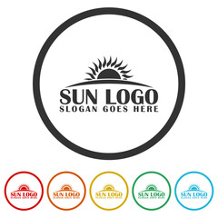 Wall Mural - Sun logo template. Set icons in color circle buttons