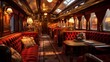 Train Carriage , An opulent train carriage reminiscent of the Orient Express, complete with velvet seats and polished wood