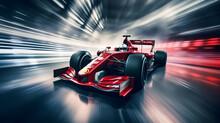 Formula One Racing Car At High Speed With Motion Blur Background, F1 Grand Prix Race