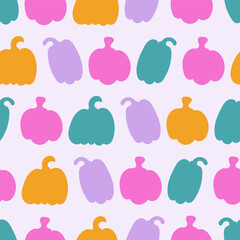 Canvas Print - Pumpkin silhouette Halloween seamless pattern. Minimal pink, orange holiday print. Trendy retro vector illustration