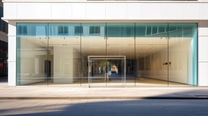 Poster - Empty vacant modern retail store with glass shop window storefront at city.