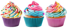 Collection Of Sweet Tasty Cupcakes Isolated On Transparent Background