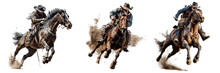 Saddle Bronc Rodeo Horse With Riding Cowboy Isolated On Transparent Background