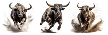 Angry Bull With Big Horns Running Isolated On Transparent Background